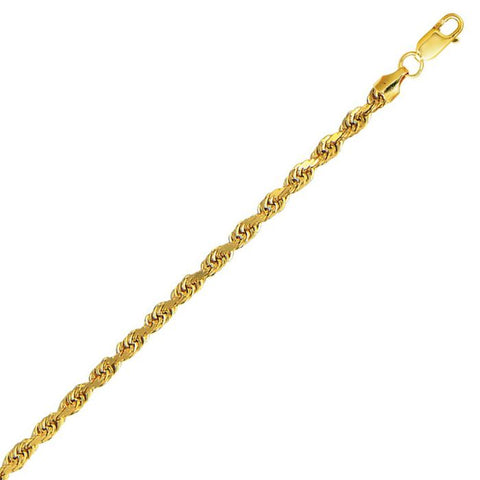 10k Yellow Gold 4mm 24 Inch Semi Solid Rope Chain