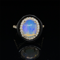 14 Karat Yellow Gold 2 2/5 Carat Oval Opal Black Onyx Frame Diamond Halo Ring