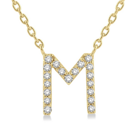 1/20 ctw Initial 'M' Round Cut Diamond Pendant With Chain in 10K Yellow Gold