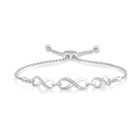 Sterling Silver 1/20 Carat Diamond Triple Infinity Lariat Bolo Bracelet