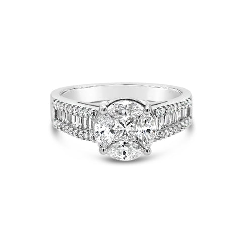 14k White Gold 1.10ctw Diamond Cluster Engagement Ring