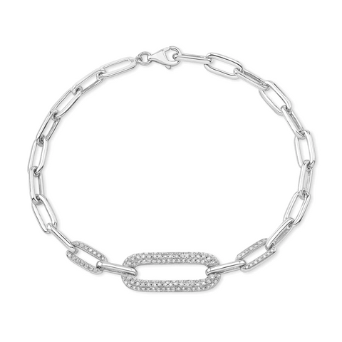 1/2 Ctw Three Station Diamond Paperclip Chain Bracelet in 14 Karat White Gold