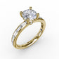 14 Karat Yellow Gold Fana 0.71 Carat Classic Round With Baguette Diamond Shank Engagement Ring Setting