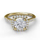 14 Karat Yellow Gold Fana 1/3 Carat Delicate Cushion Halo Diamond Engagement Ring Setting With Pave Shank