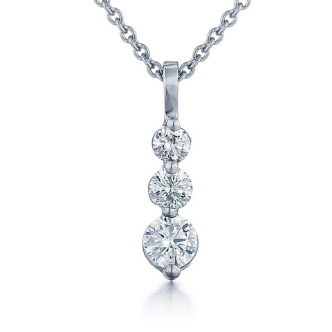 14K White Gold 3/4ct Three-Stone Diamond Pendant Necklace - G-H, SI1-SI2, 18-Inch