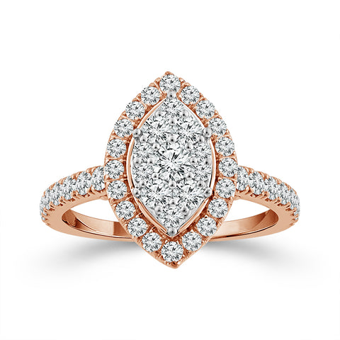 1.00 Ctw Marquise Halo Multi Stone Diamond Engagement Ring in 10 Karat Rose Gold