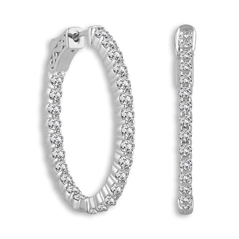 14 Karat White Gold 1 1/2 Carat Diamond Oval Hoop Earrings