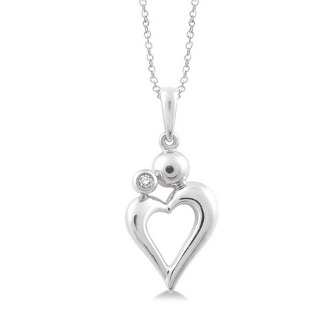 1/50 Ctw Round Cut Diamond Heart Pendant in Sterling Silver with Chain