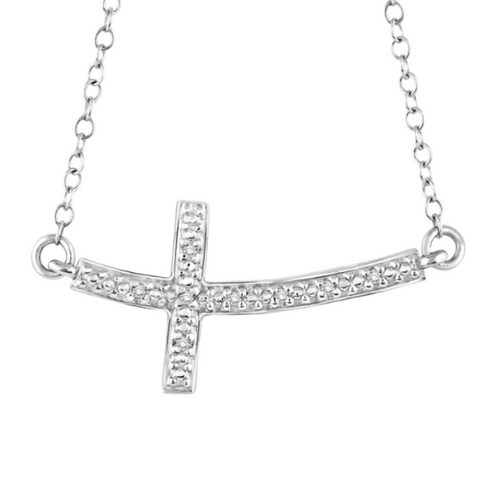 1/50 Ctw Round Cut Diamond Cross Pendant in Sterling Silver with Chain