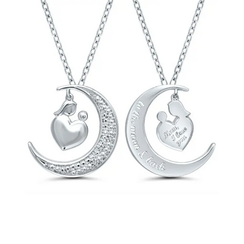 Crescent Moon Diamond Dangling Family Heart Pendant