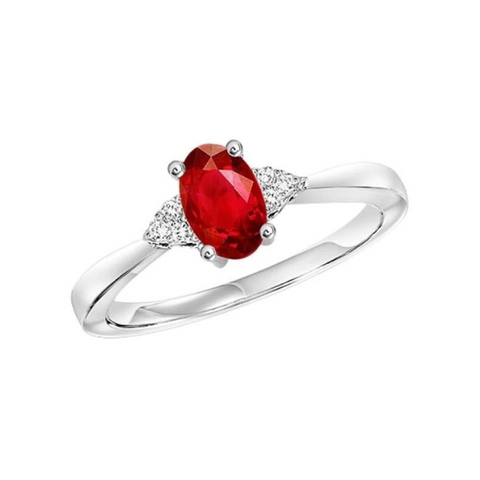 10 Karat White Oval Garnet Diamond Ring