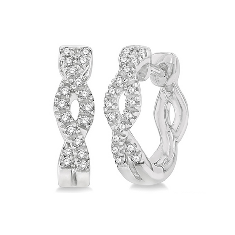 1/6 ctw Entwined Round Cut Diamond Huggie Earrings in 10K White Gold