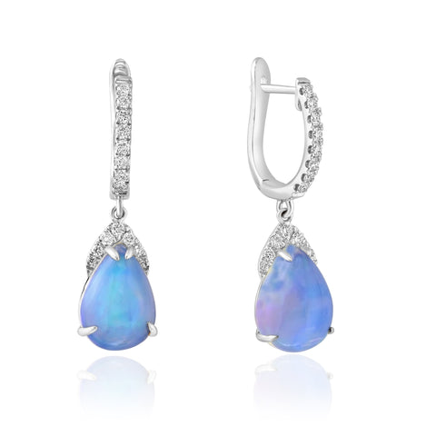 14K White Gold Pear-Shaped Ethiopian Opal and Diamond Dangle Earrings