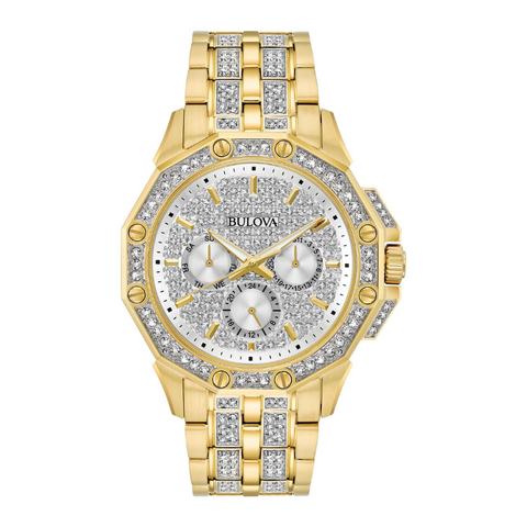 Bulova Octava Men's Gold Pave Dial Crystal Watch 98C126