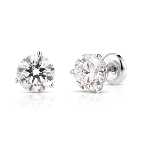 3.00 Ctw Round Lab Grown Diamond Stud Earrings in 14K White Gold