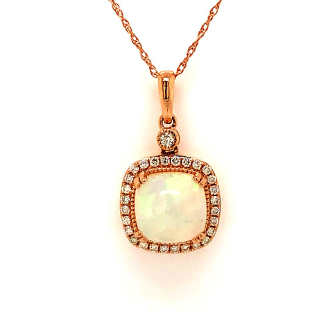 14k Rose Gold 1.58ctw Opal and Diamond Pendant