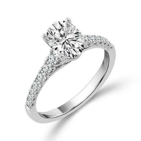 1.00 Ctw Oval Lab Grown Diamond Engagement Ring in 14 Karat White Gold