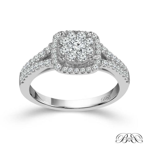 1.00 Ctw Multi Stone Diamond Halo Wedding Set