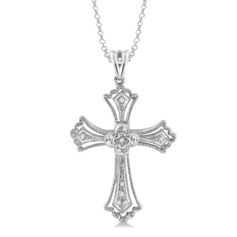 Sterling Silver 1/20 Ctw Diamond Cross Pendant