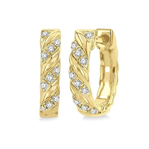 1/10 ctw Half Twirl Round Cut Diamond Huggie Earrings in 10K Yellow Gold