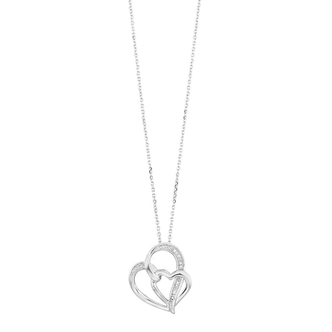 Sterling Silver 1/20 Ctw Diamond Double Heart Pendant