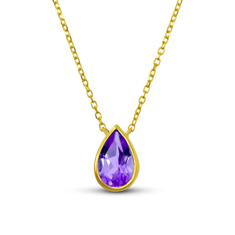 Pear Shape Amethyst Pendant in 14K Yellow Gold