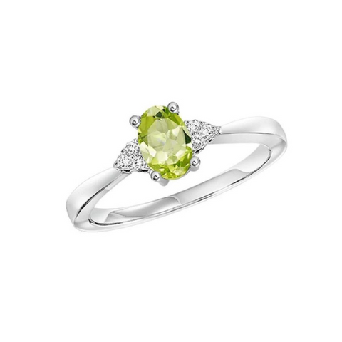 10 Karat White Gold Oval Peridot Diamond Fashion Ring