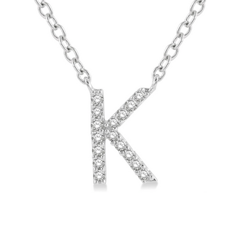 1/20 ctw Initial 'K' Round Cut Diamond Pendant With Chain in 10K White Gold