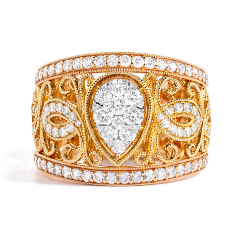 Robert Irwin Couture Mumtaz Jewel of the Palace Tri-Color Gold Filigree Fashion Ring