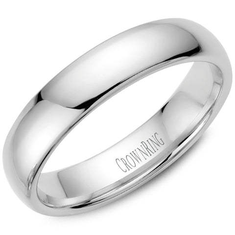 CrownRing 5mm Classic Domed Comfort Fit Wedding Band in 14 Karat White Gold