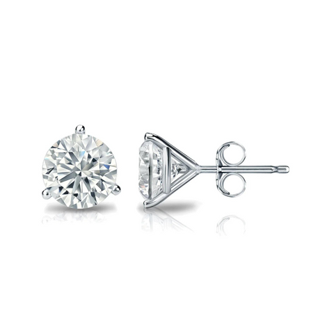 3 Prong Round Lab Grown Diamond Stud Earrings in White Gold (1 Ctw)