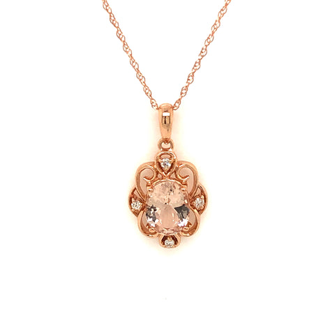 10k Rose Gold 1.04ctw Morganite and Diamond Pendant