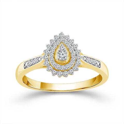 10 Karat Yellow Gold 1/4 Carat Pear Shaped Halo Diamond Promise Ring