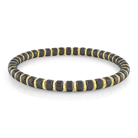 Italgem Black IP Satin Gold IP Polished Stretch 5mm Mini Bead Bracelet