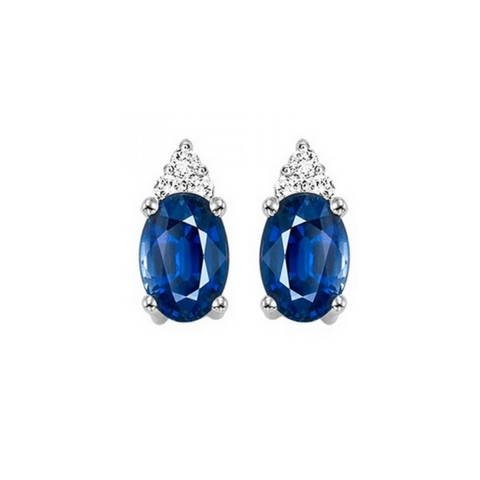 10 Karat White Gold Oval Sapphire and Round Diamond Earrings