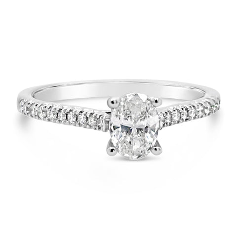 14k White Gold 0.62ctw Diamond Engagement Ring with .50ctw Oval Center