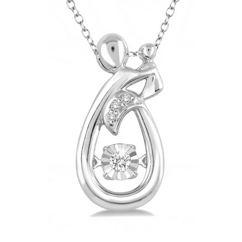 Sterling Silver 1/20 Ctw Mom and Child Rhythm of Love Diamond Pendant