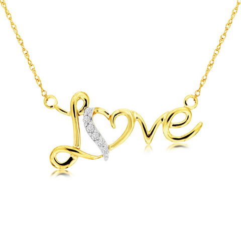 14 Karat Yellow Gold 1/50 Carat Diamond Love Pendant