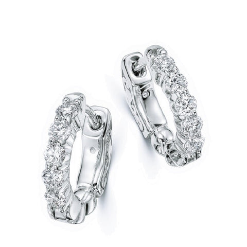 14K White Gold Huggie Hoop Earrings with 1/2ct Diamonds