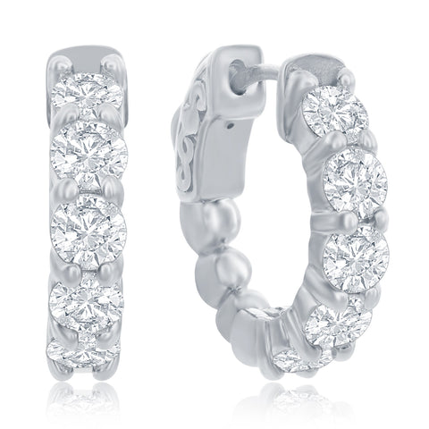 14K White Gold Huggie Hoop Earrings with 1.47ct Diamonds