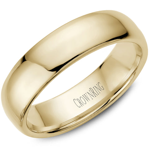 CrownRing 6mm Classic Domed Comfort Fit Wedding Band in 14 Karat Yellow Gold