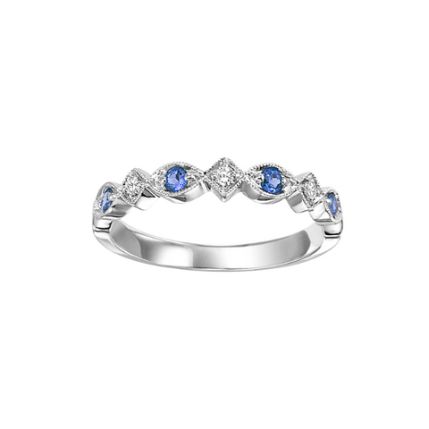 10 Karat White Gold Sapphire and Diamond Stackable Band