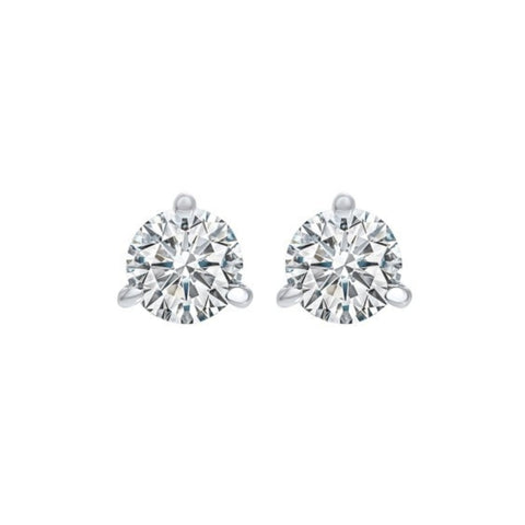 3 Prong Round Lab Grown Diamond Stud Earrings in White Gold (1 Ctw)