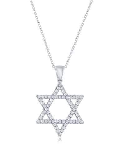 14K White Gold Star of David Diamond Pendant Necklace - 1/2ct