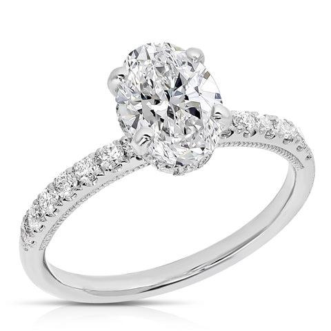 2.00 Ctw Oval Cut Hidden Halo Lab Grown Diamond Engagement Ring in 14 Karat White Gold