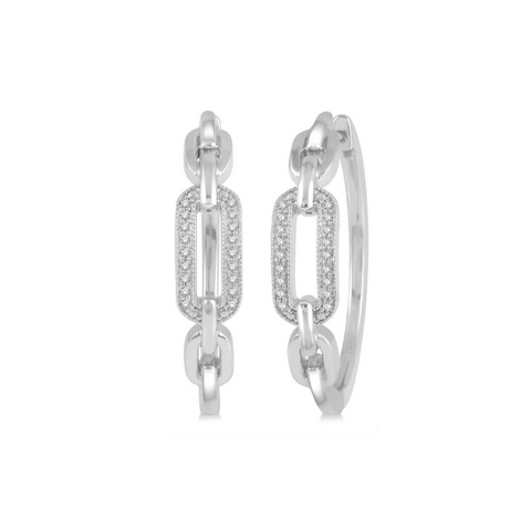 Sterling Silver 1/10 Carat Diamond Paper Clip Hoop Earrings