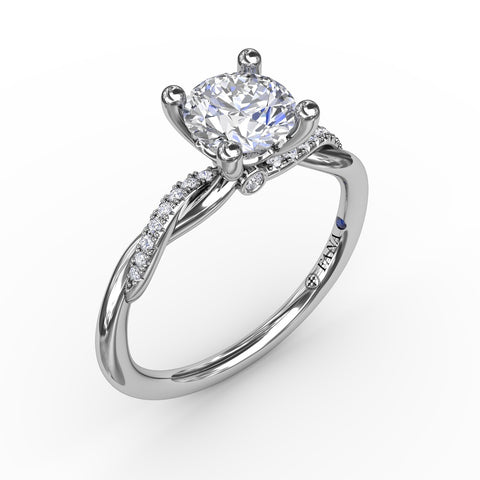 14 Karat White Gold Fana 0.07 Carat Classic Round Diamond Engagement Ring Setting With Twisted Shank