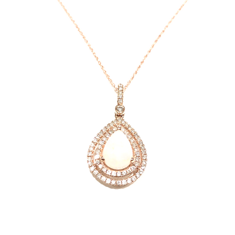 14k Rose Gold 1.60ctw Opal and Diamond Halo Pendant