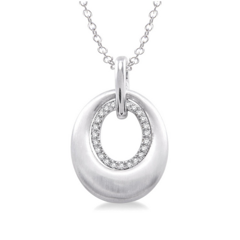 Sterling Silver 1/20ctw Oval Shape Single Cut Diamond Pendant in Sterling Silver with Chain