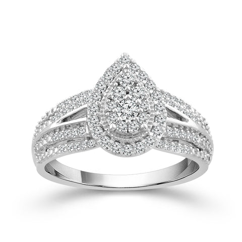 10k White Gold 0.50ctw Diamond Pear Halo Cluster Engagement Ring